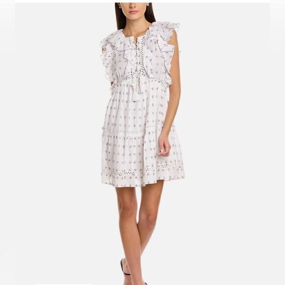 Sea NY Colette A-Line Dress White Ruffled Embroidered Size 6 - Picture 1 of 7